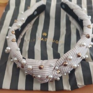 Lele Sadoughi Striped Headband with Pearls and Studs